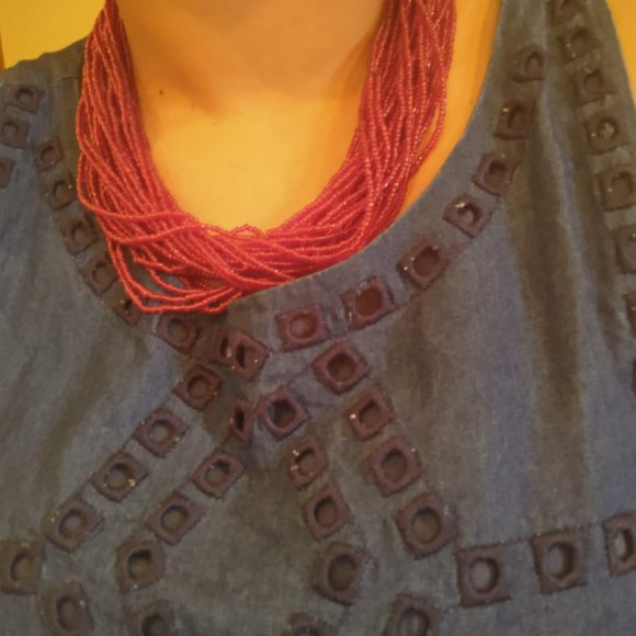 Vintage red glass seed bead multi strand necklace - Picture 1 of 4